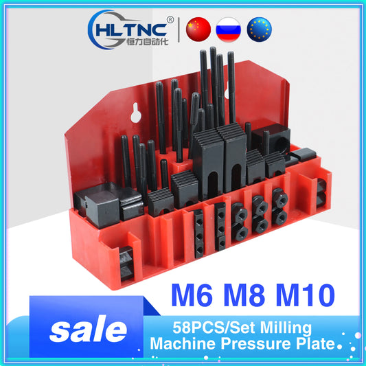 M6 M8 M10 Tool Combination Platen Mold Parts 58PCS/Set Milling Machine Pressure Plate Universal Clamp Group Code Iron