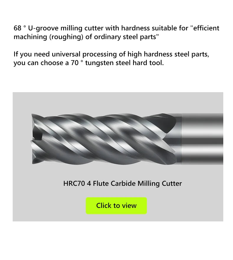 HRC68 4 Flutes Carbide End Mill Metal Steel Tungsten Milling Cutter CNC  U shape Big Chip Remover 1-6mm 8mm 10mm 12mm 16mm 20mm
