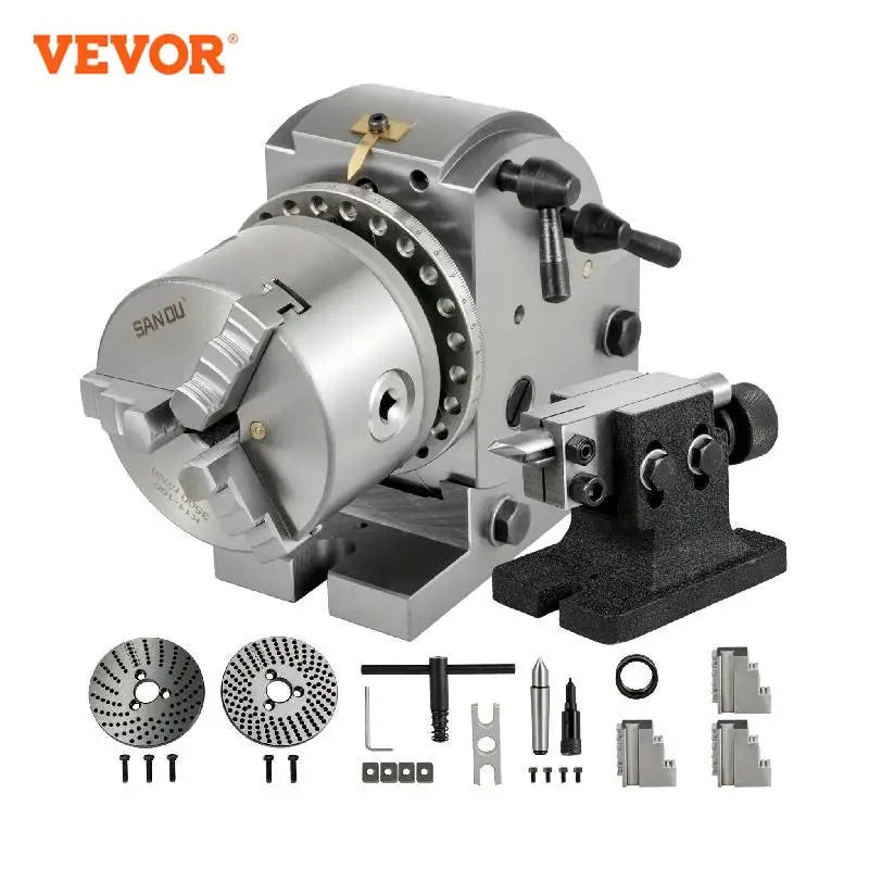 VEVOR Dividing Head Precision Semi Universal BS0 BS1 4" 5" 6" Indexing Head W/ Tailstock & Chuck for Drilling Milling Grinding