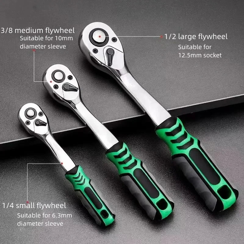 1/4 3/8 1/2 Inch Ratchet Wrench 72 Tooth Drive Ratchet Socket Wrench Tool Multi-funtion DIY Hand Tool Ratchet Handle Wrench