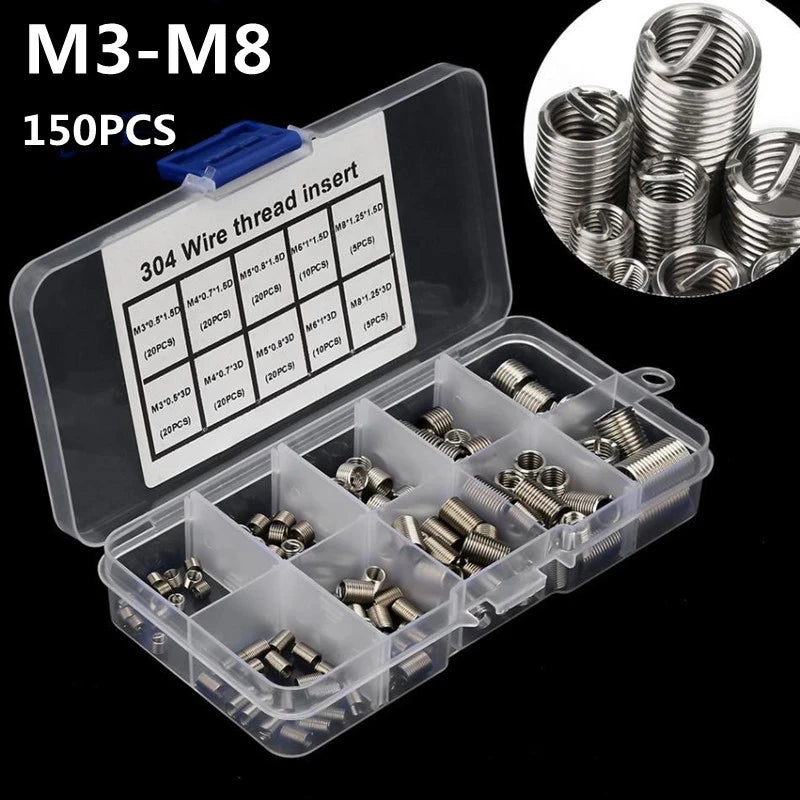 150PCS Helicoil Wire Thread Repair Inserts Kit Set M3 M4 M5 M6 M8