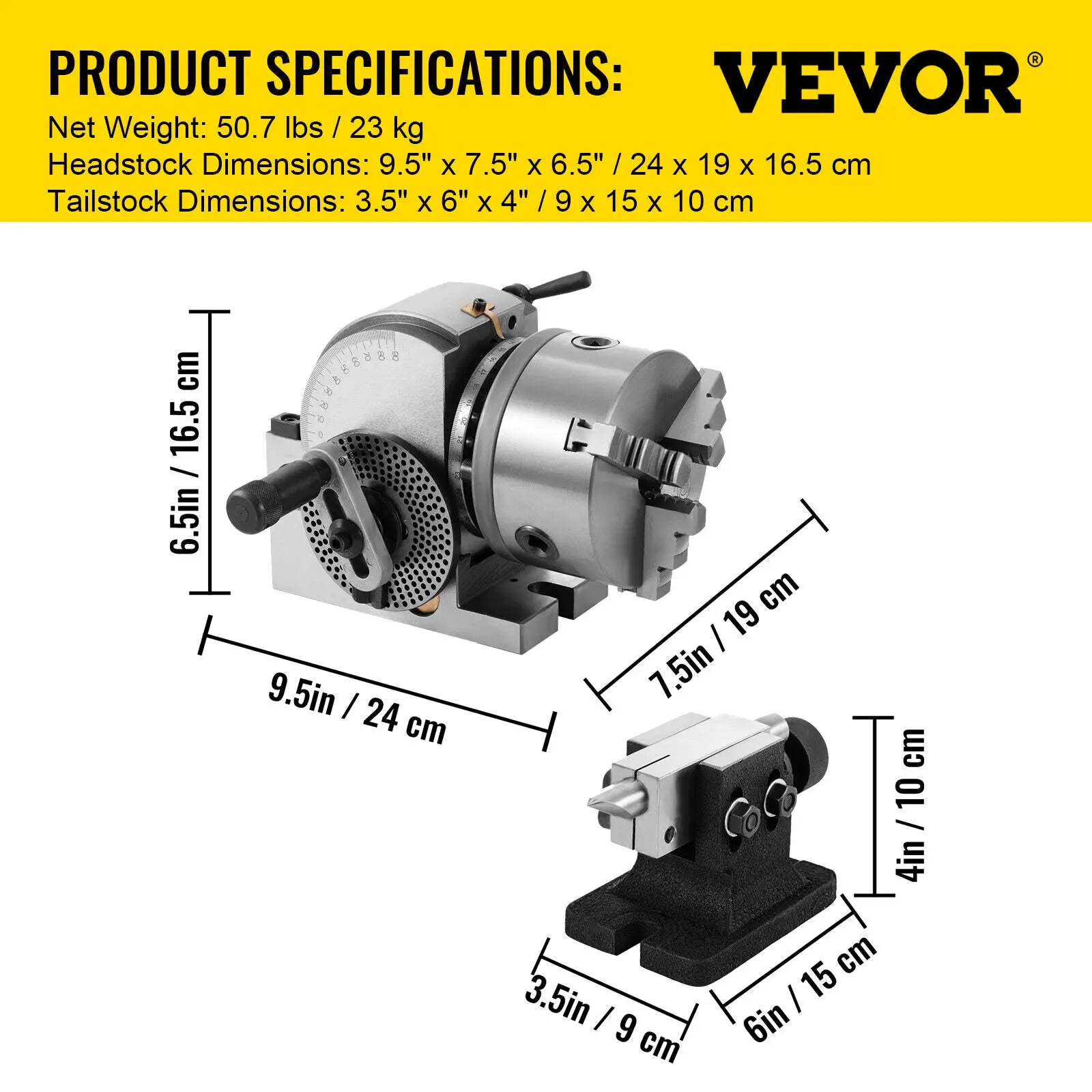 VEVOR BS0 5" Dividing Head Indexing Head Semi Universal With Indexing Plates, Tailstock & 125mm 3-Jaw Chuck for Drilling Milling