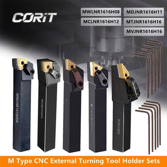 CORIT 5Sets of 16MM External CNC Lathe M-type Turning Tool Holder with Applicable Inserts and Wrenches Set for External Turning