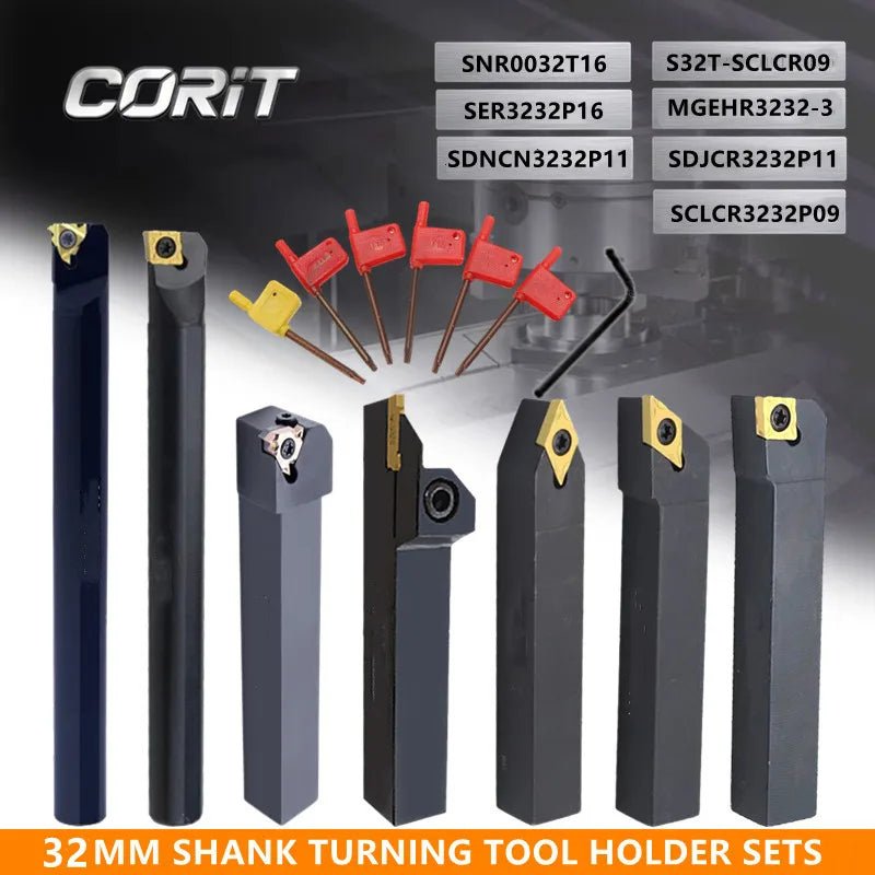 CORIT 7Sets of 32MM CNC Lathe Turning Tool Holder Boring Bar with Applicable Inserts and Wrenches Set for Turning Threading
