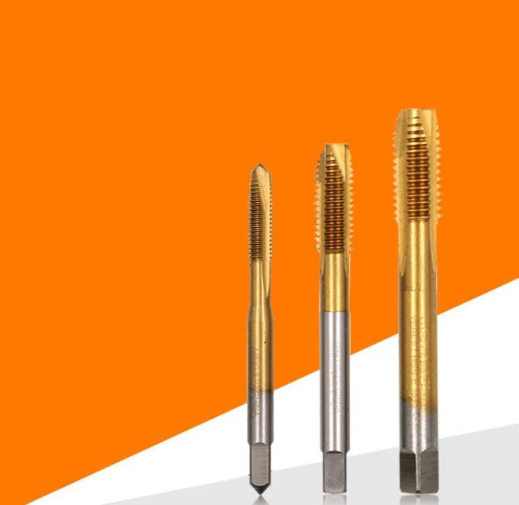 Titanium Coated High Speed Steel Spiral Point Plug Thread Screw Tap Tool Set Forward Chip Ejection Round Shank Taps and Dies