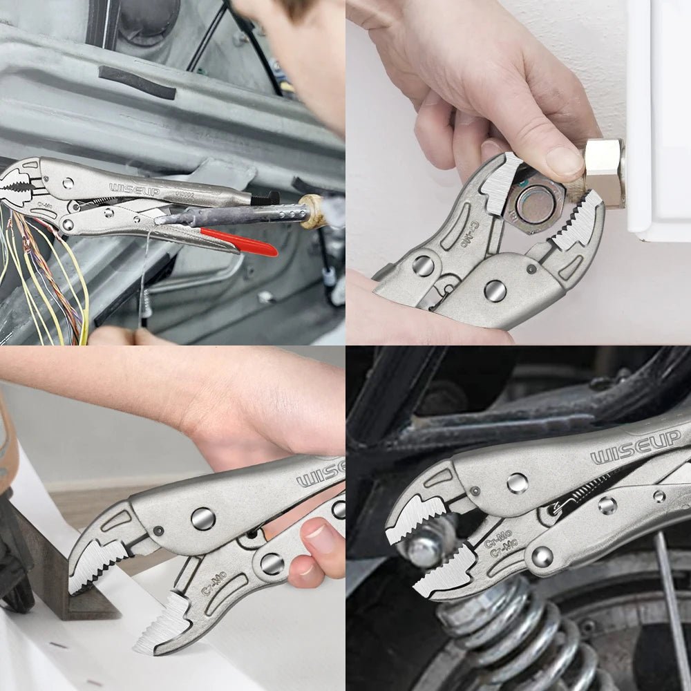 WISEUP Locking Pliers Set CRV Lock Pliers Curved Jaw Pliers Straight Long Nose Pliers Multi-function Welding Tools