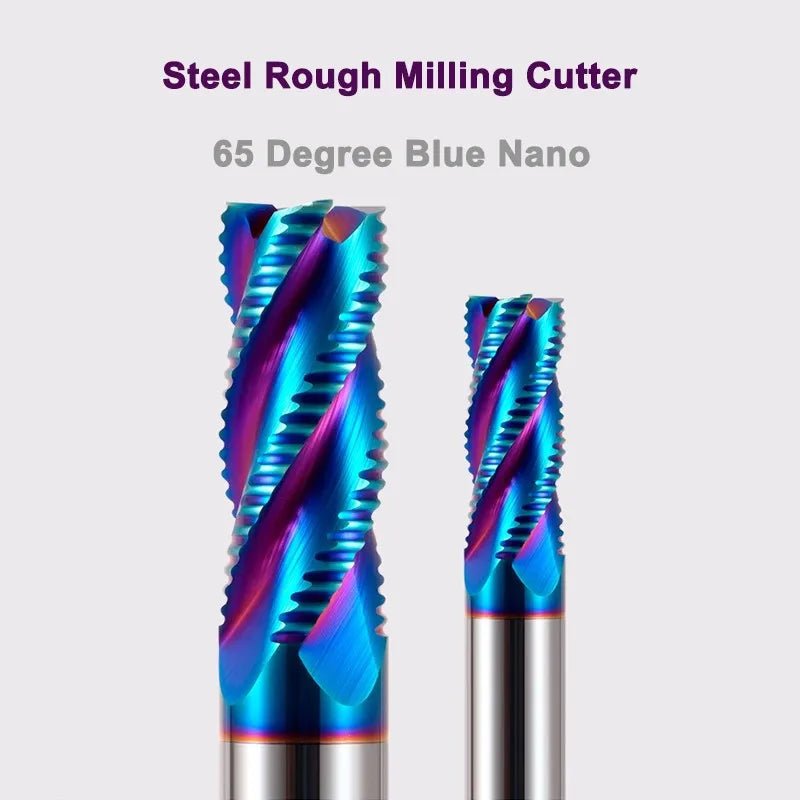YIFINO Blue Nano Coating Tungsten Steel Carbide 4-Flute Roughing Milling Cutter HRC65 CNC Machining Center Endmill Tools