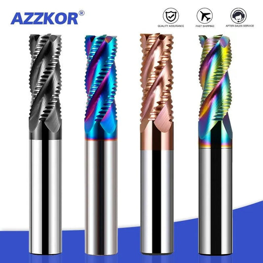 AZZKOR HRC55/HRC65/HRC70 3/4 Flutes Tungsten Steel Carbide Nano Coating Wave Blade Roughing Milling Cutter CNC Machining Endmill