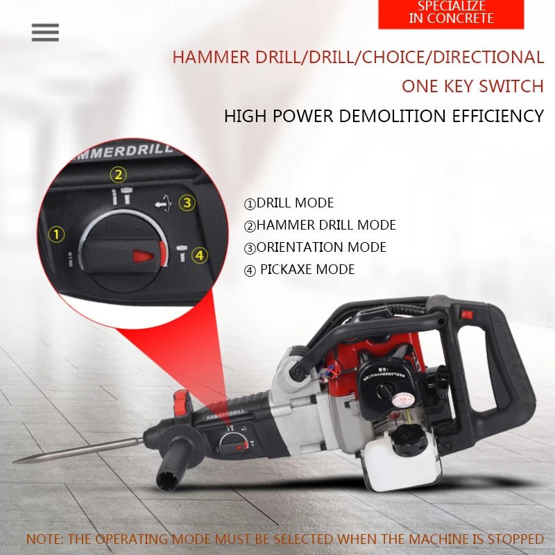 1200W Electric Drill Demolition Hammer Gasoline Pickaxe Electric Diamond Head Concrete Percussion Hammer Rock Drilling Machine