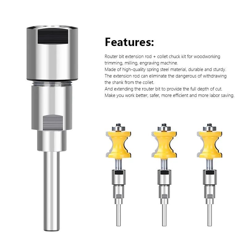 XCAN Router Bit Extension Rod 6/6.35/8/12/12.7mm Shank Wood Milling Cutter Tool Holder Collet Engraving Machine Extension