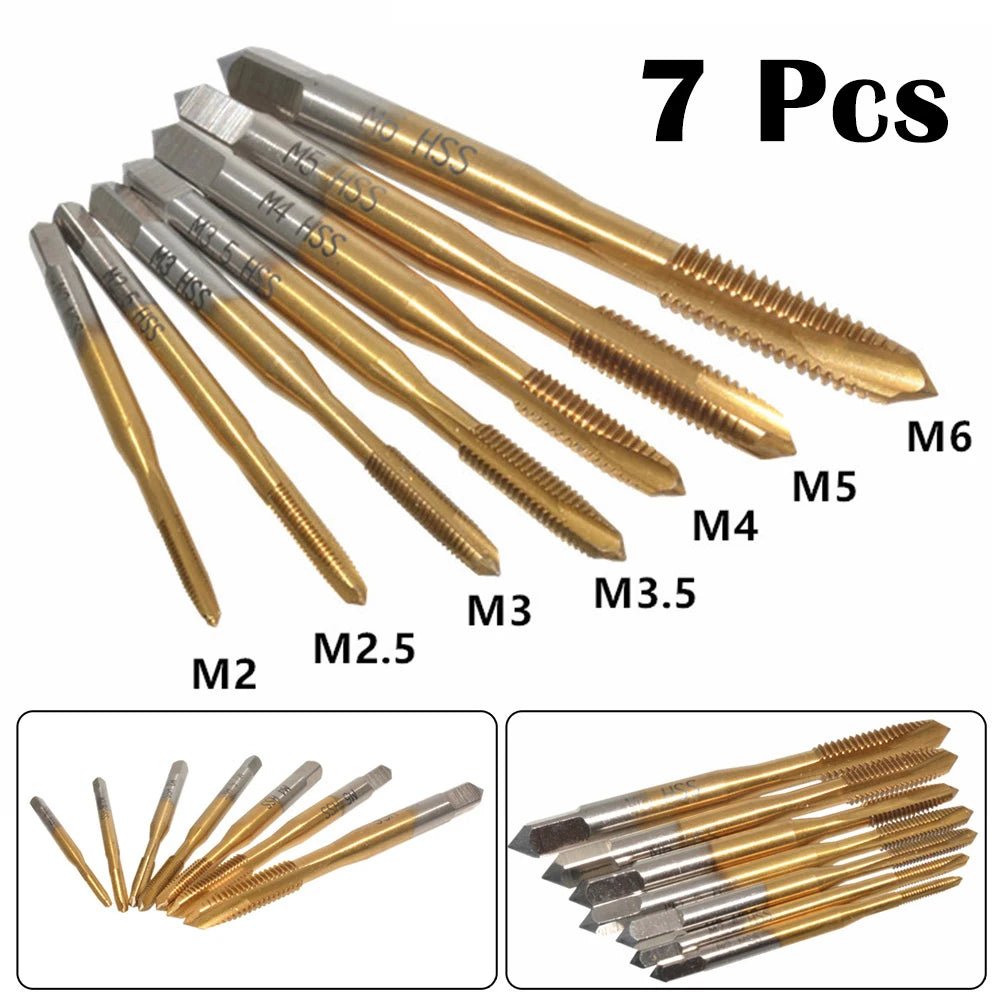 7pcs/Set M2/M2.5/M3/M3.5/M4/M5/M6 Machine Screw Thread Taps Tapping Tools Metric Plug Tap Drill Flute Thread Screw Tap Plug Tap
