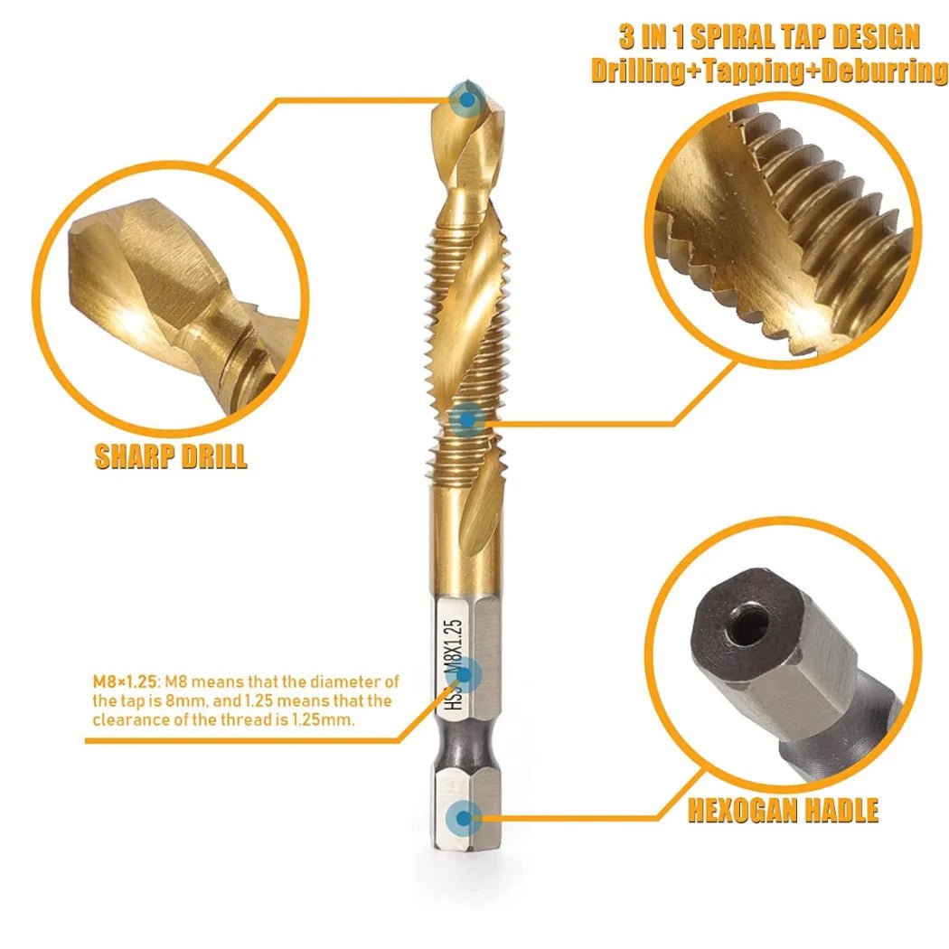 Tapping 6PC Hex Shank Drill Bits