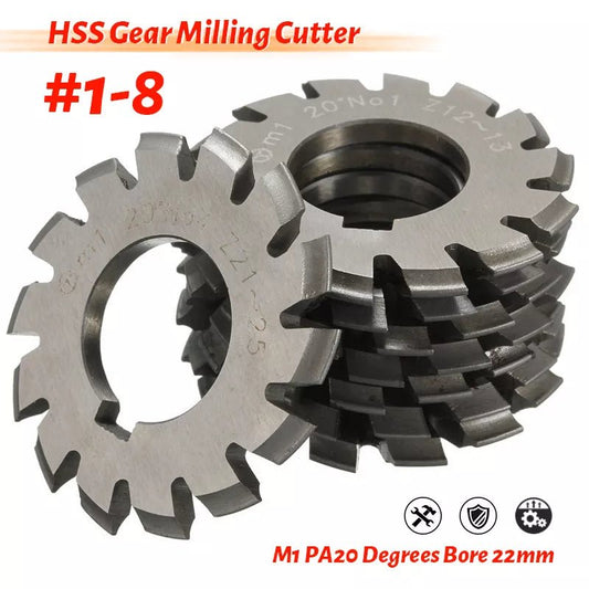 1/8Pcs PA20 Degrees Bore 22mm #1-8 HSS Involute Gear Milling Cutter High Speed Steel Gear Milling Cutter Gear Cutting Tool