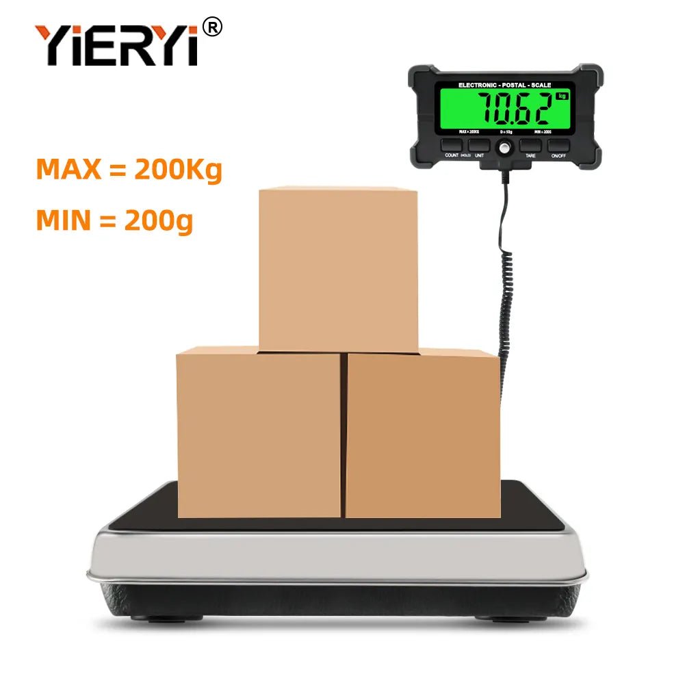 Yieryi 200kg/0.05kg Electronic Scale Digital Stainless Steel Bench Scales Backlit High Precision Strain Gauge Sensor for Farms