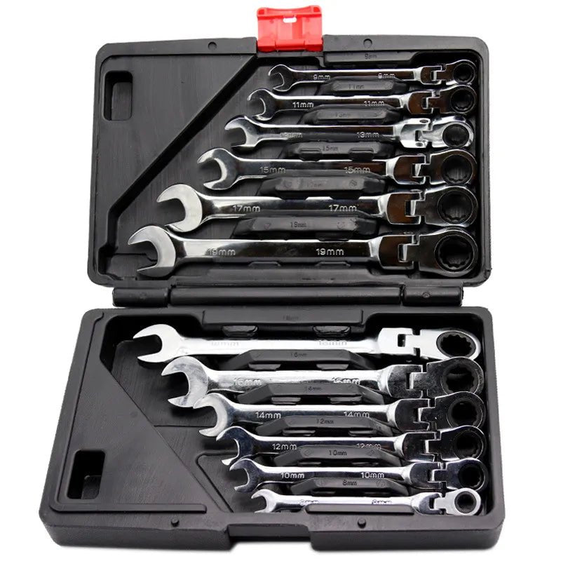 Flex Head Ratcheting Wrench Set,Combination Ended Spanner kits, Chrome Vanadium Steel Hand Tools Socket Key Ratchet Wrench set