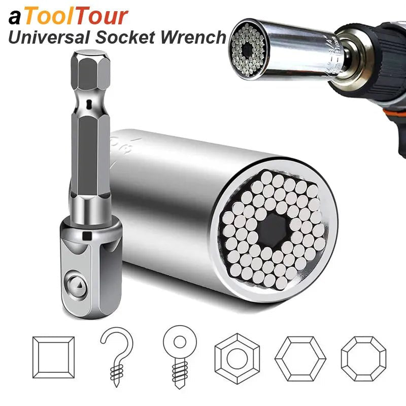 Universal Socket Wrench Head Set Sleeve Gadget 7-19mm Power Drill Adapter Spanner Key Nut Magic Grip Multi Hand Tools multitool